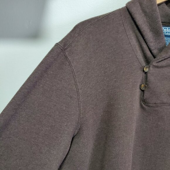 POLO RALPH LAUREN Shawl-Collar Pullover Sweatshirt Elbow Patch Brown Women's XL - Picture 4 of 13